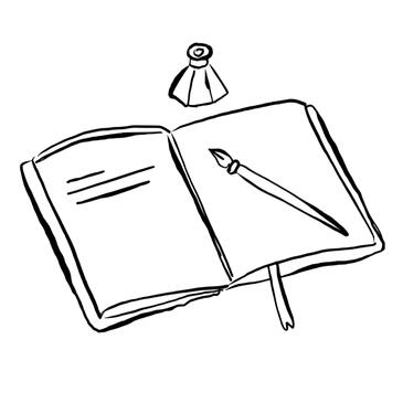 poet's tools-an open book, a bottle of ink & a fountain pen