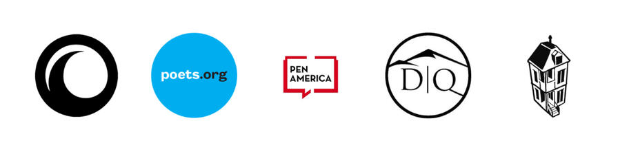 logos for Black Ocean Press, Poets.org, PEN America, Denver Quarterly and Tin House